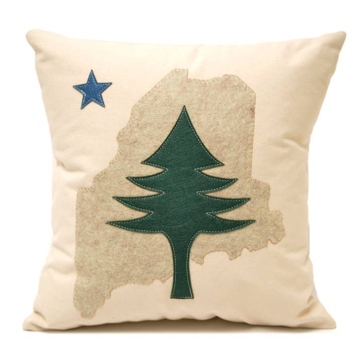 18" Tree and Star state flag on Maine pillow for wholesale by The Salty Cottage