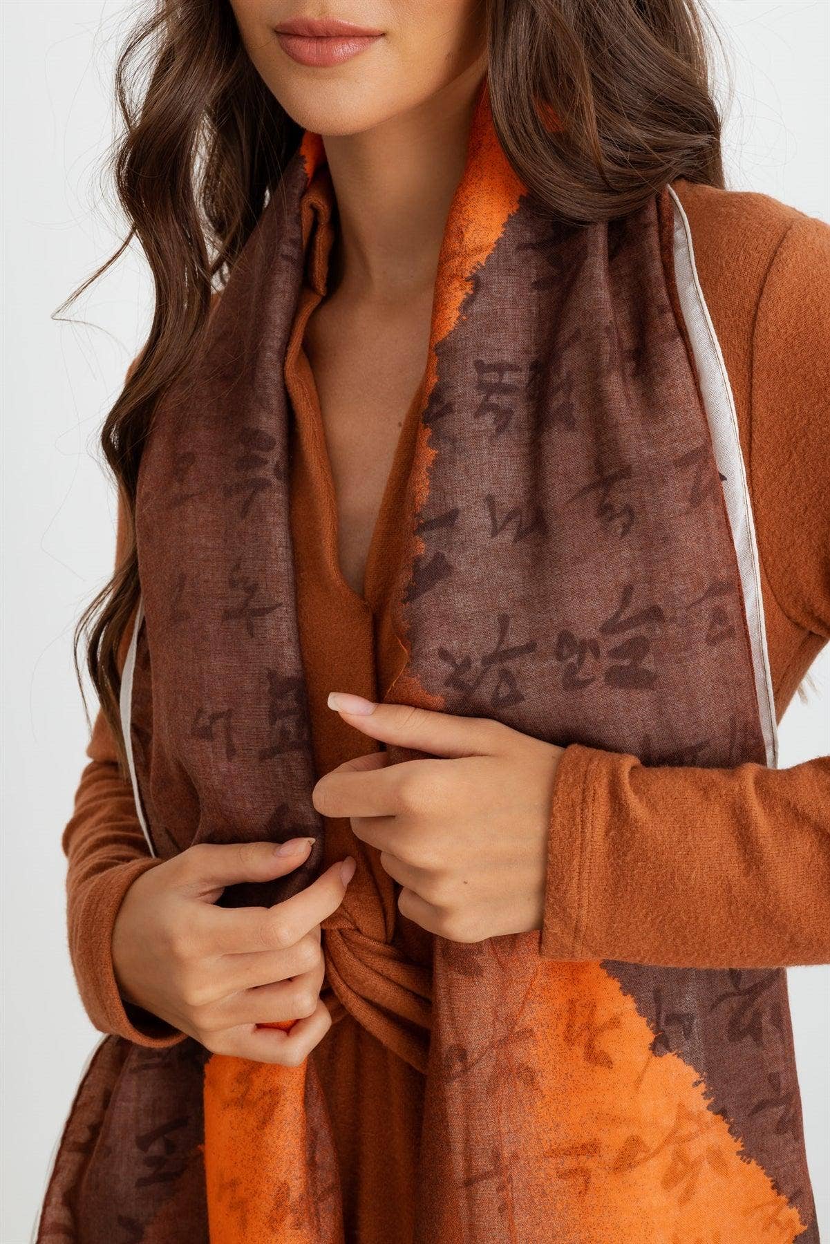 Orange Hangul Stylish Design Korean Languages Scarf for wholesale on Faire4