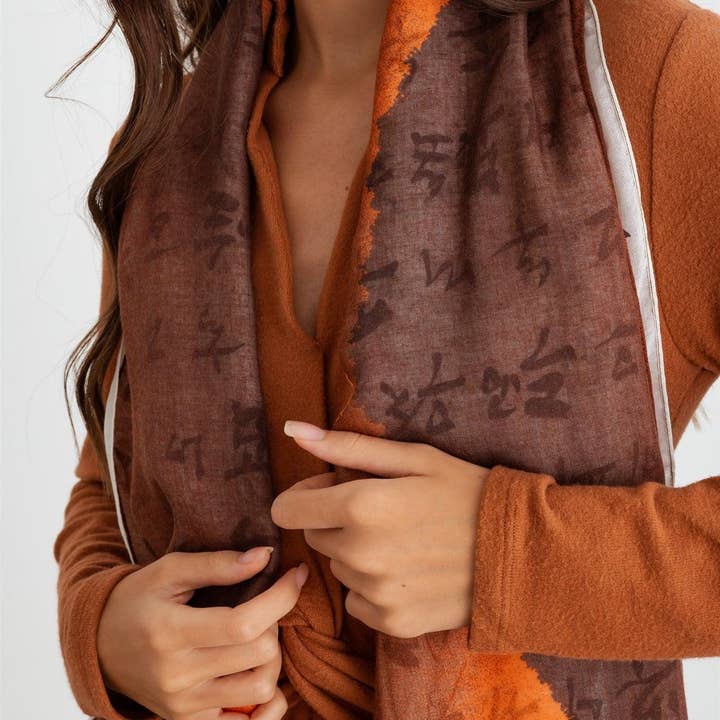 Orange Hangul Stylish Design Korean Languages Scarf for wholesale on Faire4