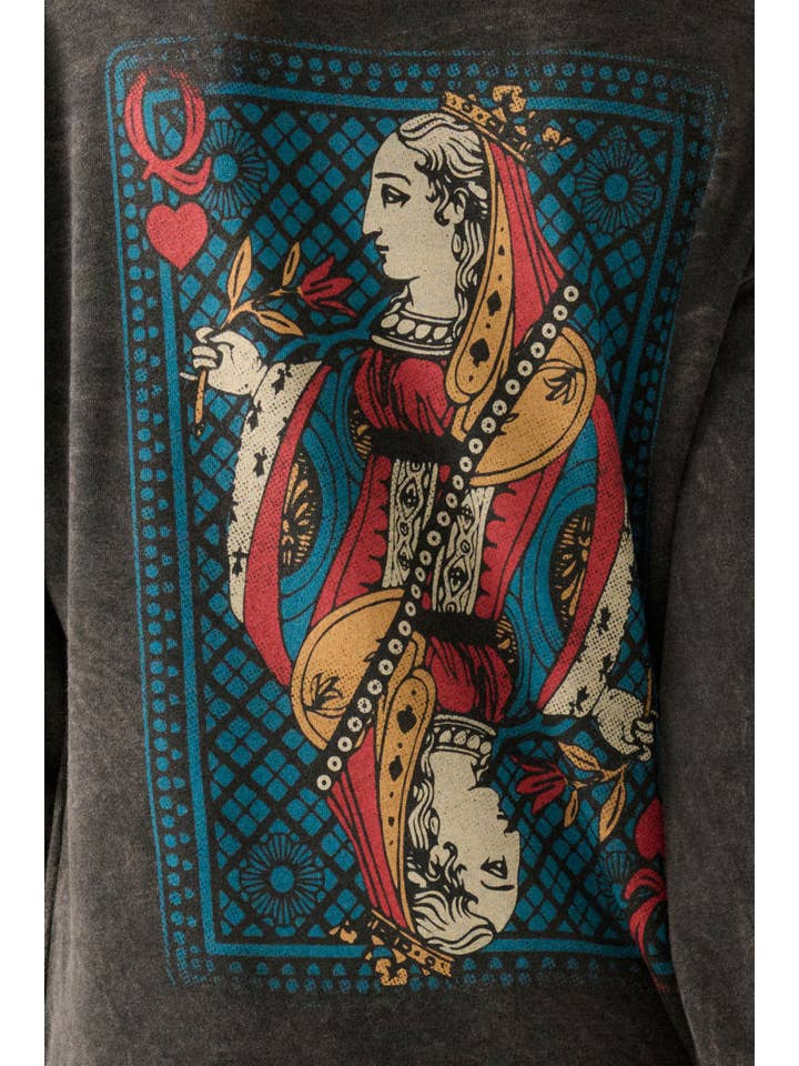Charcoal Queen of Hearts Vintage Wash Graphic Sweatshirt for wholesale on Faire