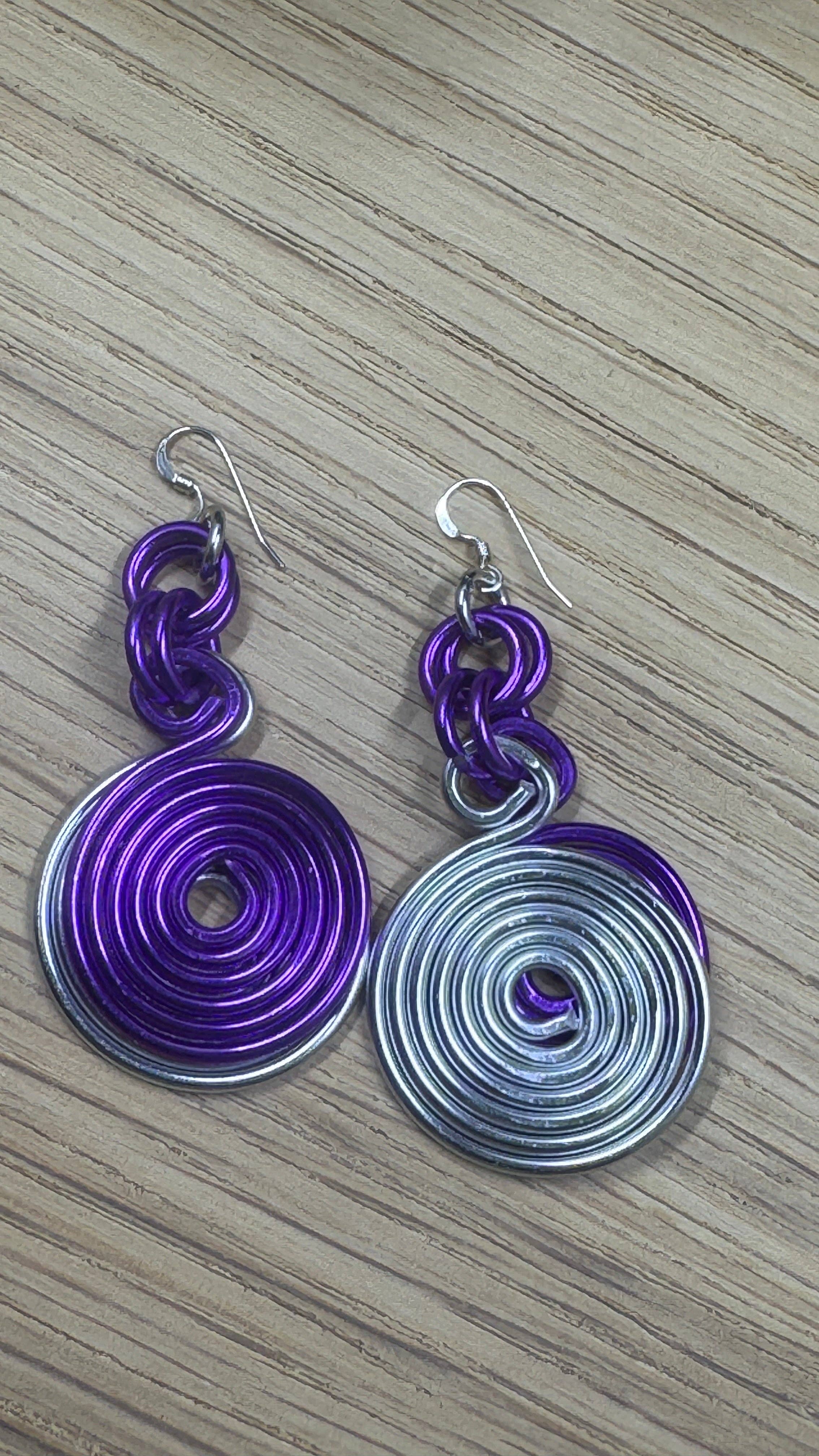 Jewelry With Me - Wholesale Dangle Earrings - Silver and Purple Double Disk Earrings with Sterling Silver Ear Wires4
