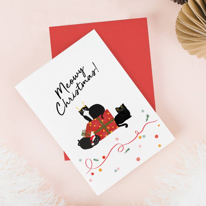 Cute Cats Meowy Christmas Card for wholesale by Moonbean Designs