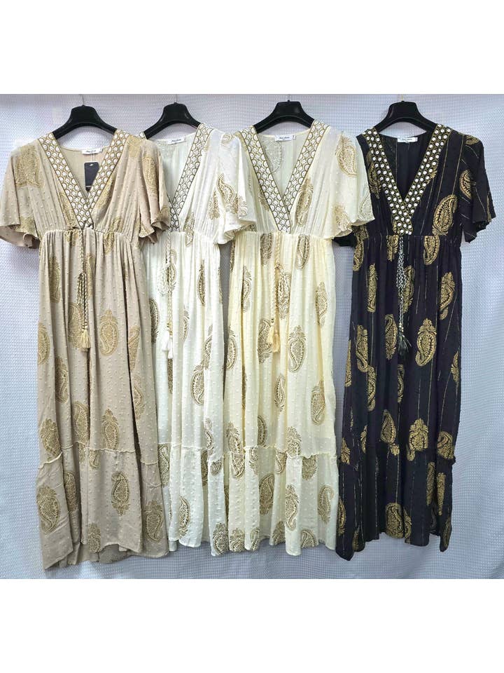 Kurt Muller - Wholesale Dress - Women's - Embroidery Crochet Maxi Lined Dress