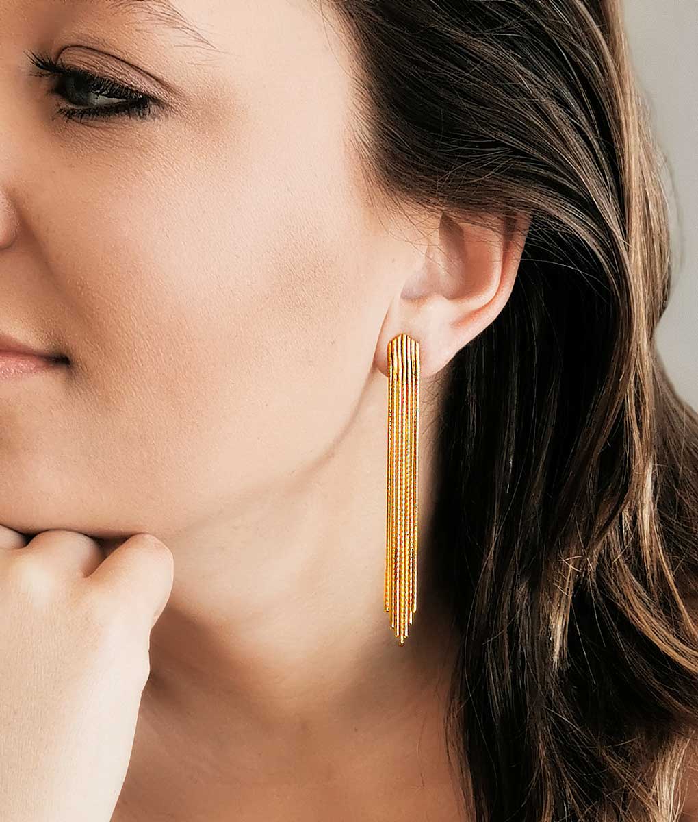 Jewelry by Moette – Brincos de argola por atacado – BRINCOS DANÇAR CASCATA, OURO1