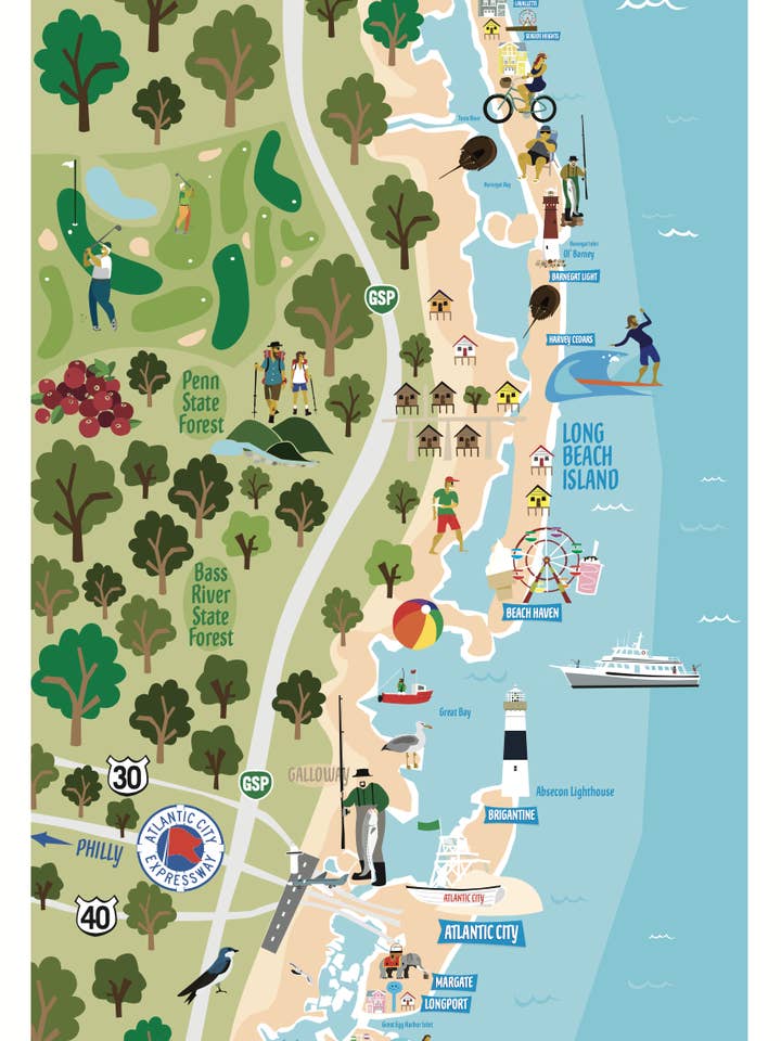 Jersey Shore Illustrerad Karta för wholesale av LOST DOG art & frame