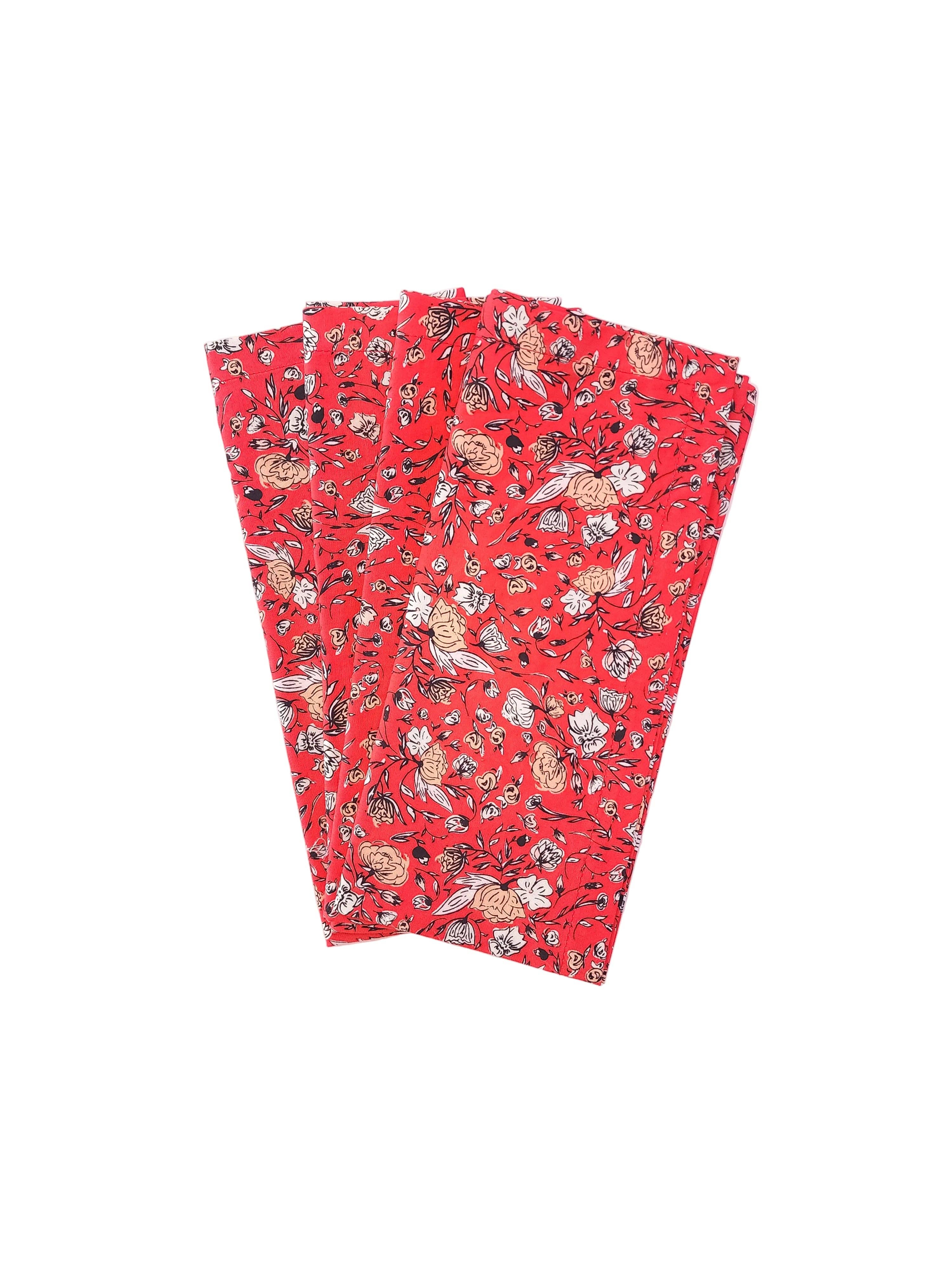 90 West Linen Co. - Wholesale Dinner & Cloth Napkin - Vibrant Red Floral Cloth Napkins, Set of 41
