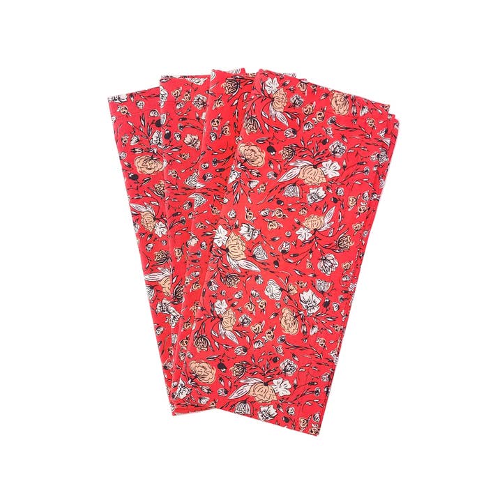 90 West Linen Co. - Wholesale Dinner & Cloth Napkin - Vibrant Red Floral Cloth Napkins, Set of 41