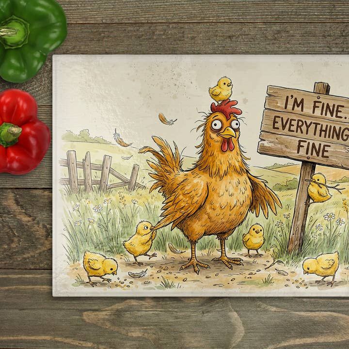 Chickens Fine Glass Cutting Board for wholesale by Beautiful Creations by Laney