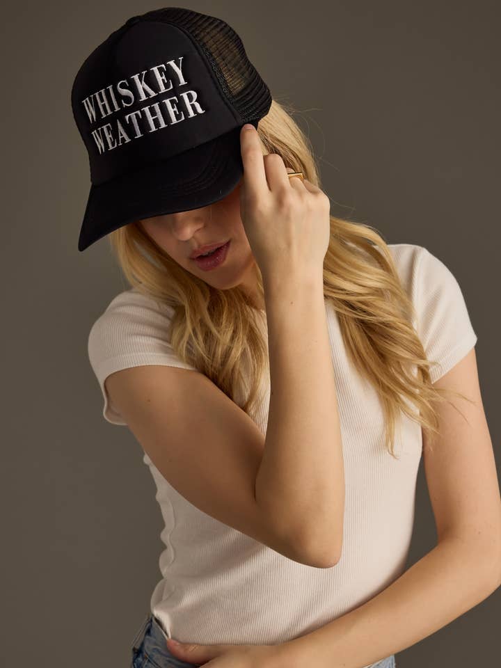 Black Whiskey Weather Trucker Hat for wholesale by Panache Apparel Co.
