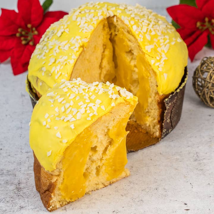 Sicilyaddict - Wholesale Cake - Artisanal lemon panettone 1kg with lemon cream in piping bag 200g2