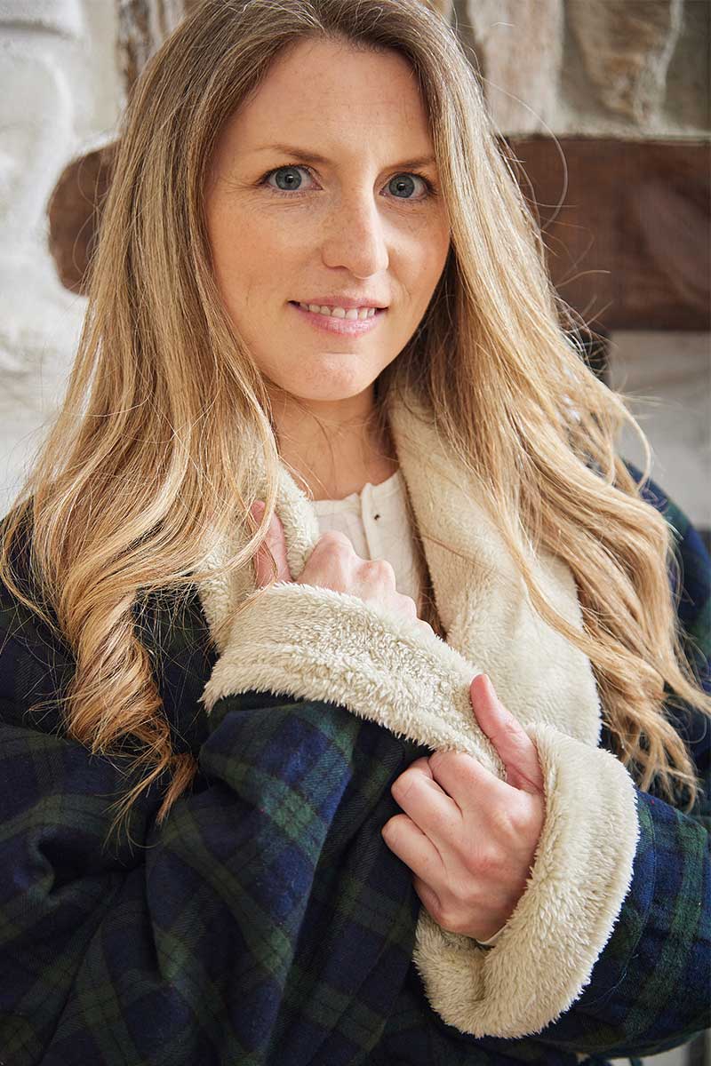 Lee Valley Ireland - Wholesale Nightgown - Men's - Fleece Lined Flannel Nightrobe - Green/Navy Tartan4