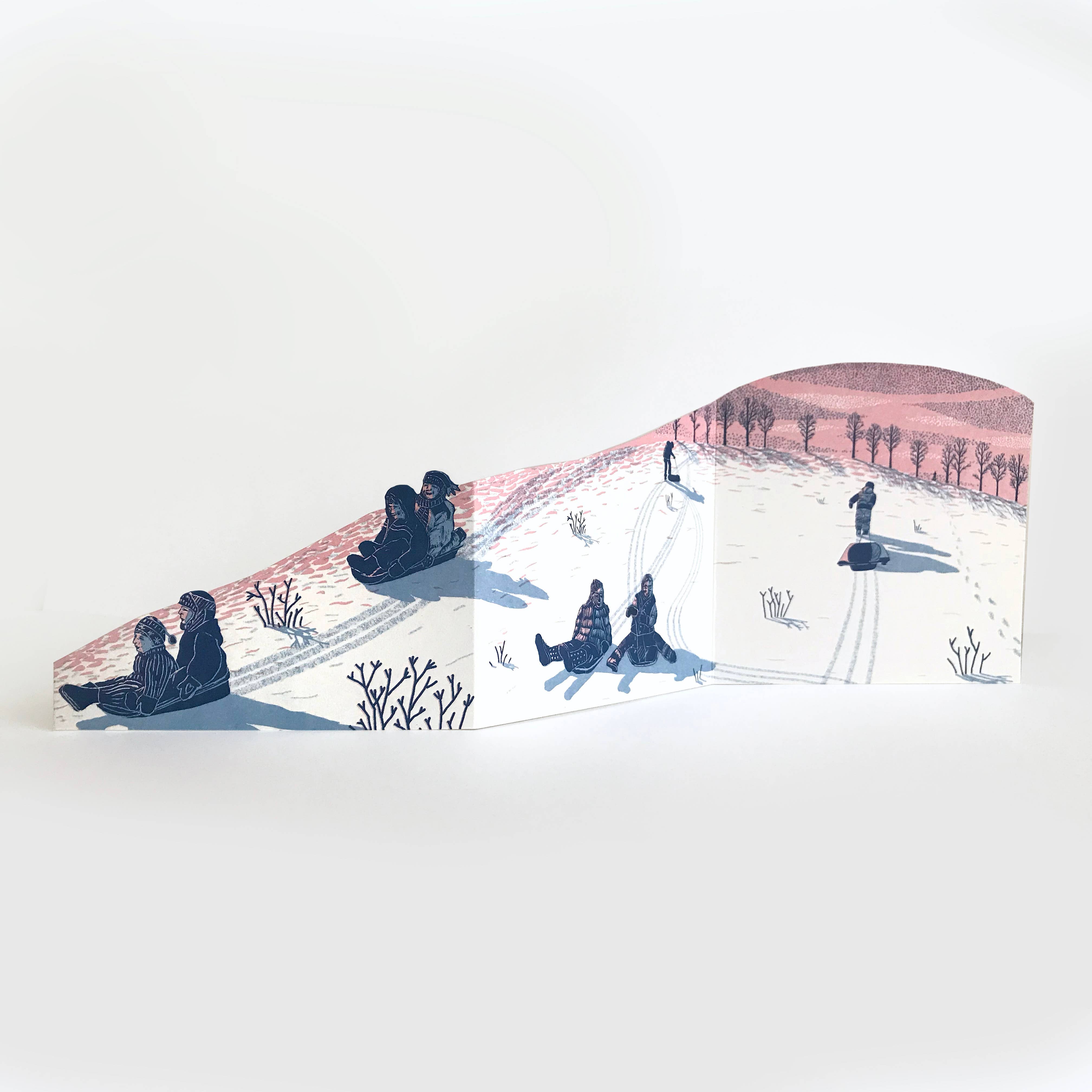 Folded Forest – wholesale Christmas card – Concertina Card - Sledging at Dusk2