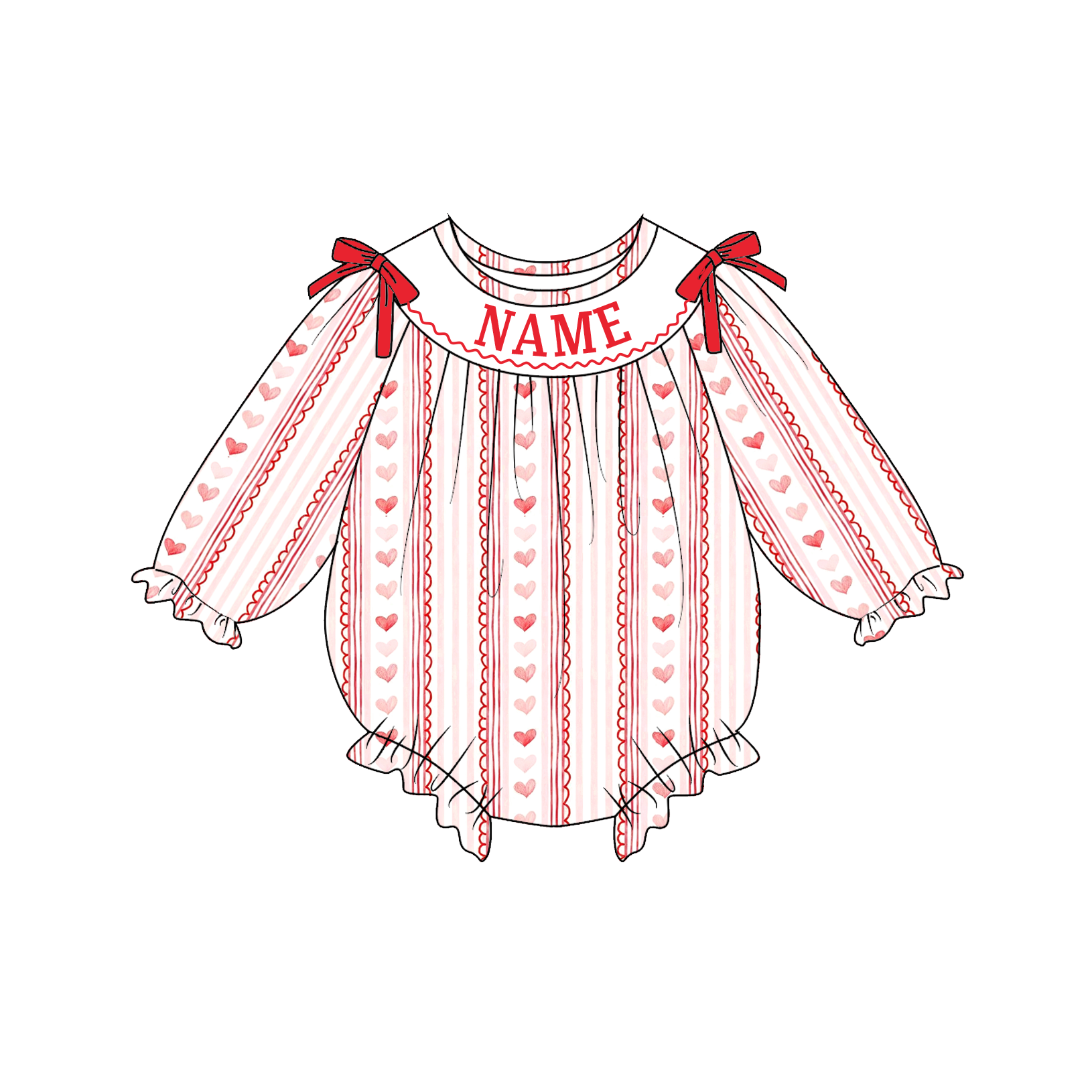 Little Trendy - Wholesale Jumpsuit - Baby - Valentine's heart striped Smocked romper-Customizable name 0