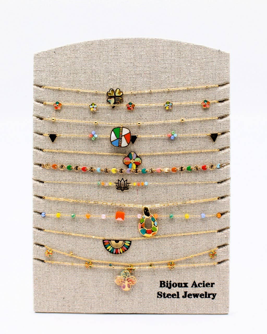 Reference Mode – Großhandel Schmucksets – 12er-Pack Edelstahlhalsketten - mehrfarbig