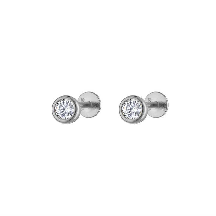 Single Round Silver Pave Flat Back Stud Earrings for wholesale by Jewelry Bar