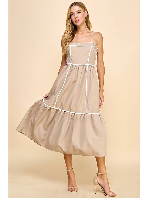 TCEC - Wholesale Dress - Women's - CD05019-Fit and Flare Spaghetti Strap Midi Dress
