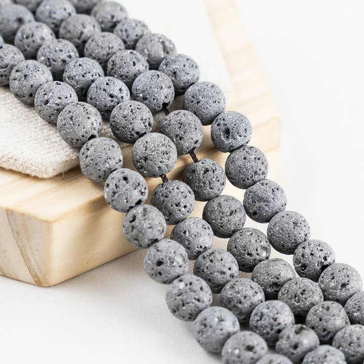 Soothing Crystals Beads - Wholesale Beads - Round Beads | Grey Lava Beads | Volcanic Rock Gemstone Beads9