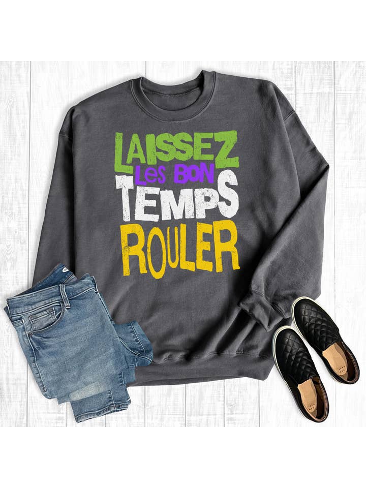 Charcoal Mardi Gras Laissez Les Bon Temps Rouler Sweatshirt for wholesale on Faire
