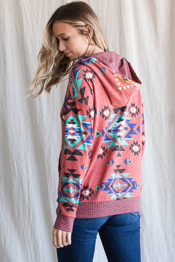 7th Ray – wholesale Hoodie – Women's – Aztec Print Drawstring Women's Hoodie T433711