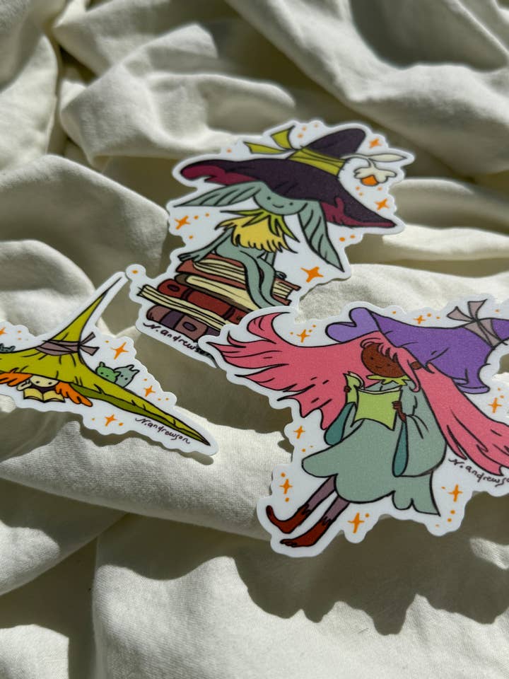 Little Reading Witch Stickers ~ Set of 3 for wholesale by Natalie Andrewson