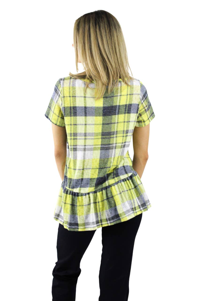 CORNER 123, Wholesale Women's Clothing - Wholesale Blouse - Dames - Gele geruite blouse met neprok