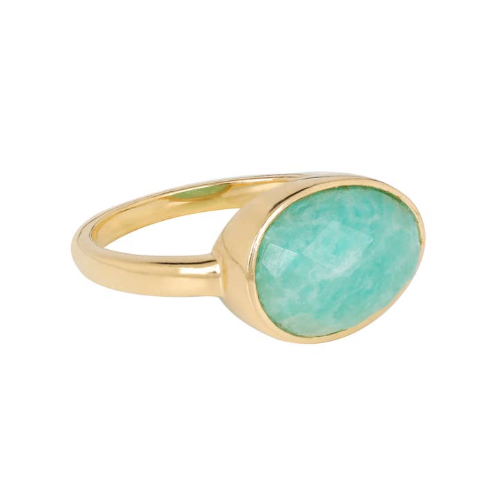 Tiramisu - Wholesale Single Stone/Solitaire Ring - Gold Plated Silver Mirage Amazonite Gemstone Ring4