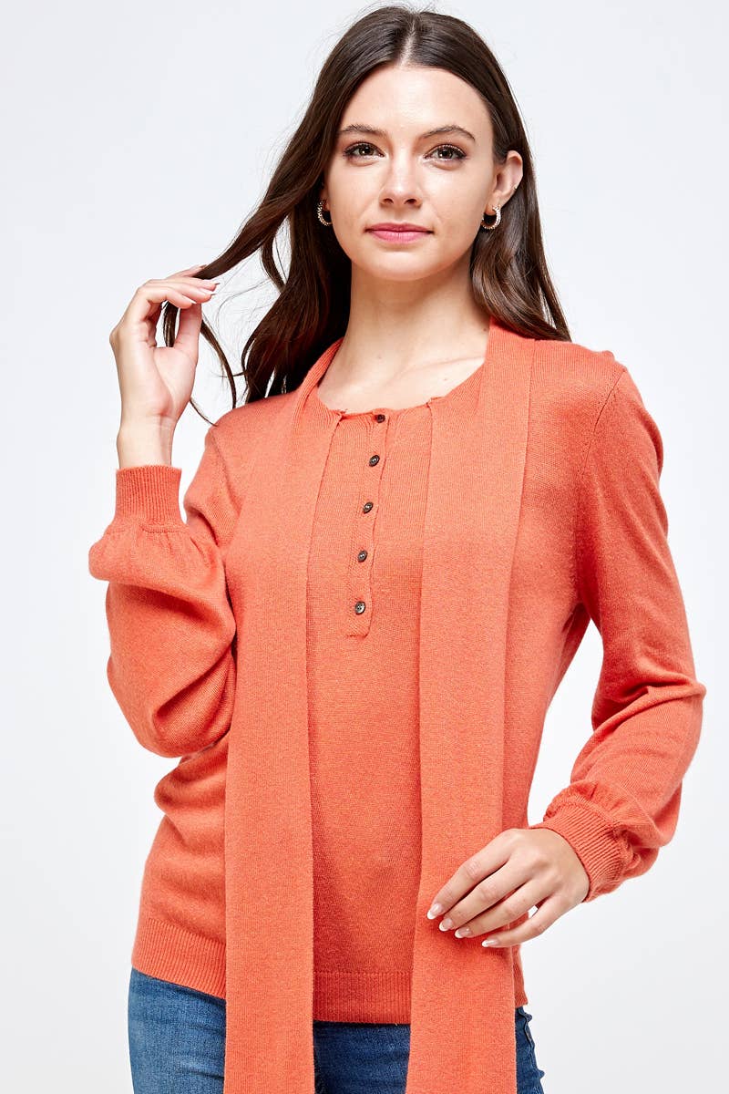 OLIVE MAUVE - Wholesale Knit Sweater - Women's - ST# FCL1260SW Tied neck henley sweater top16