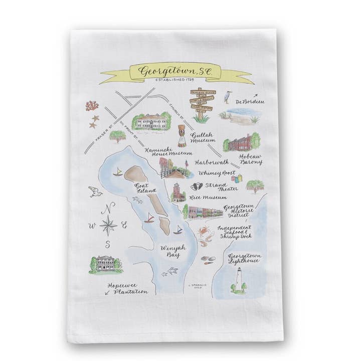 Georgetown, SC Map Tea Towel for wholesale by The Write Occasion Calligraphy
