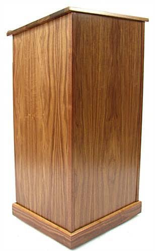 FIXTUREDISPLAYS – Armário por atacado – Púlpito para Chão com Armário de Armazenamento, Prateleira Aberta e Rodas - Mogno 1197101