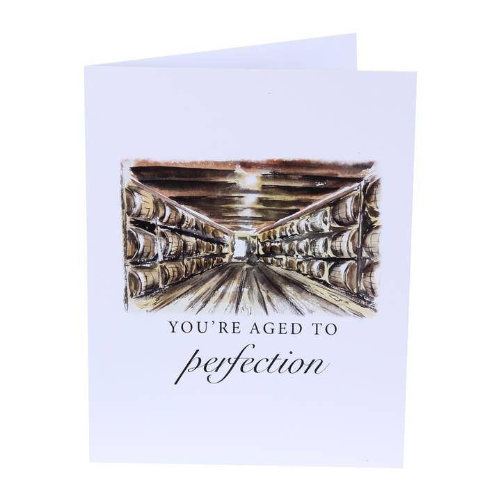 Aged To Perfection Funny Bourbon Greeting Card for wholesale by Barrel Down South