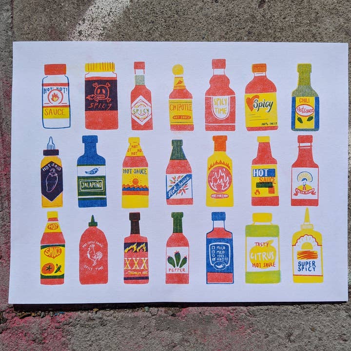 Christina Hu - Wholesale Art Print - Hot Sauce Risograph Print | 8.5"x11"