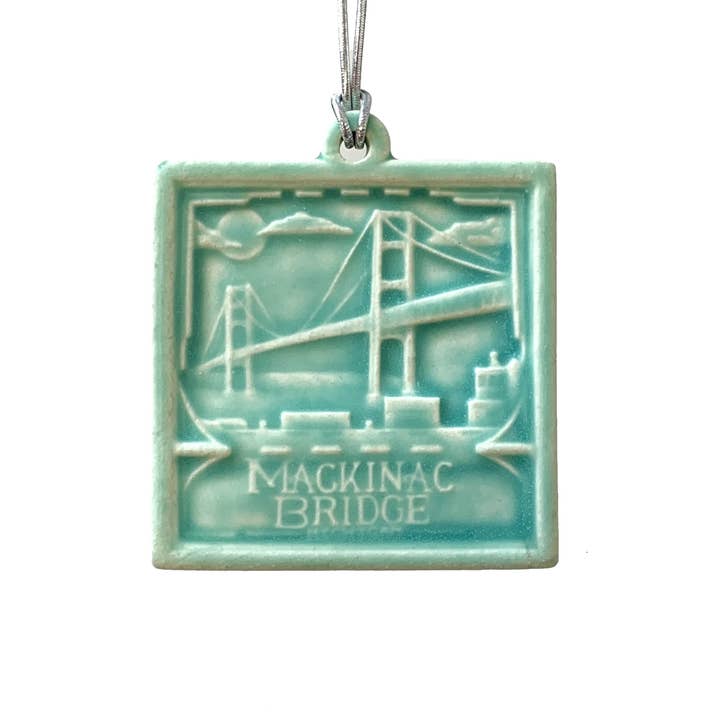 Mackinac Bridge Ornament Michigan Gift Holiday Ornament for wholesale by Whistling Frog Tile Inc.