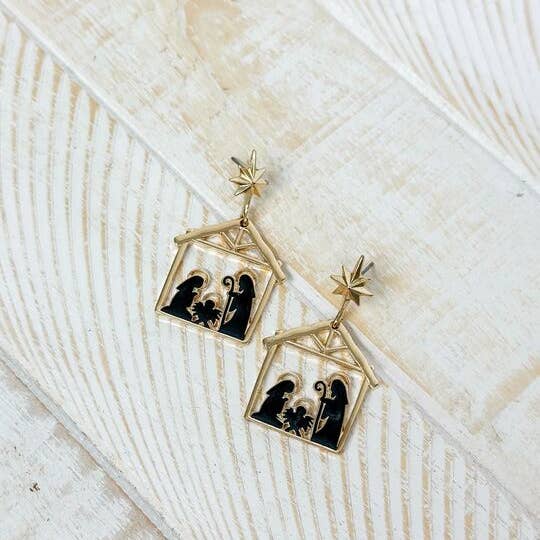 Prep Obsessed Wholesale - Wholesale Dangle Earrings - Gold Nativity Scene Dangle Earrings