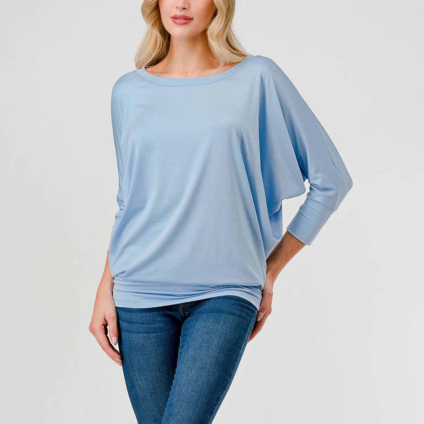Heimious - Wholesale Knit Top - Women's - 3/4 Dolman Sleeve Round neck Modal Jersey  Top, 250357