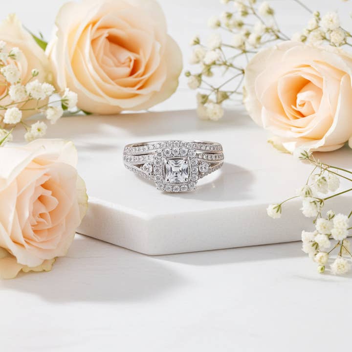 KING OF BLINGS - Wholesale Multi-stone ring - King Of Bling's1.75ct Cubic Zirconia White Sterling Silver Men's/ Women 2PC Bridal Rings Size 7