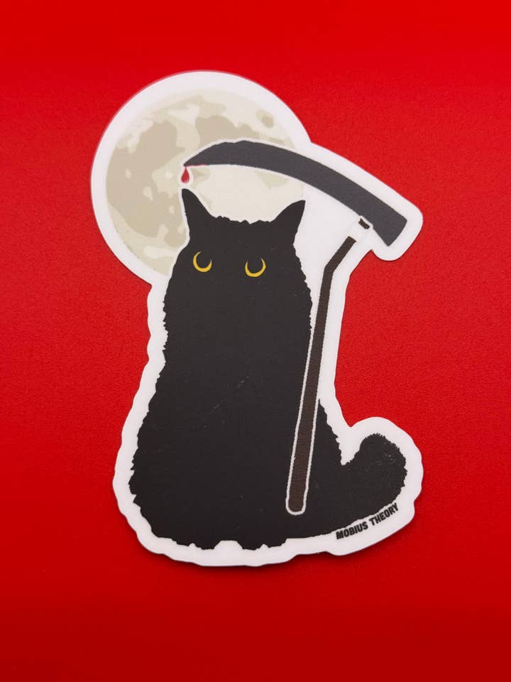 Grim Reaper Katze 4" Aufkleber in Sonderform für den Großhandel von Mobius Theory