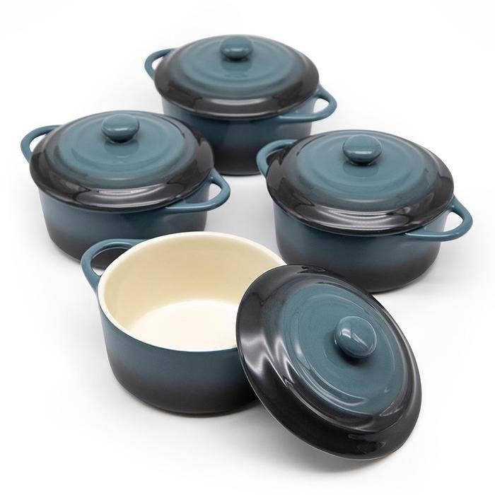 Kook - Wholesale Baking Dish - Kook Mini Casserole Dishes & Lids, Ceramic, 12 oz, Set of 4