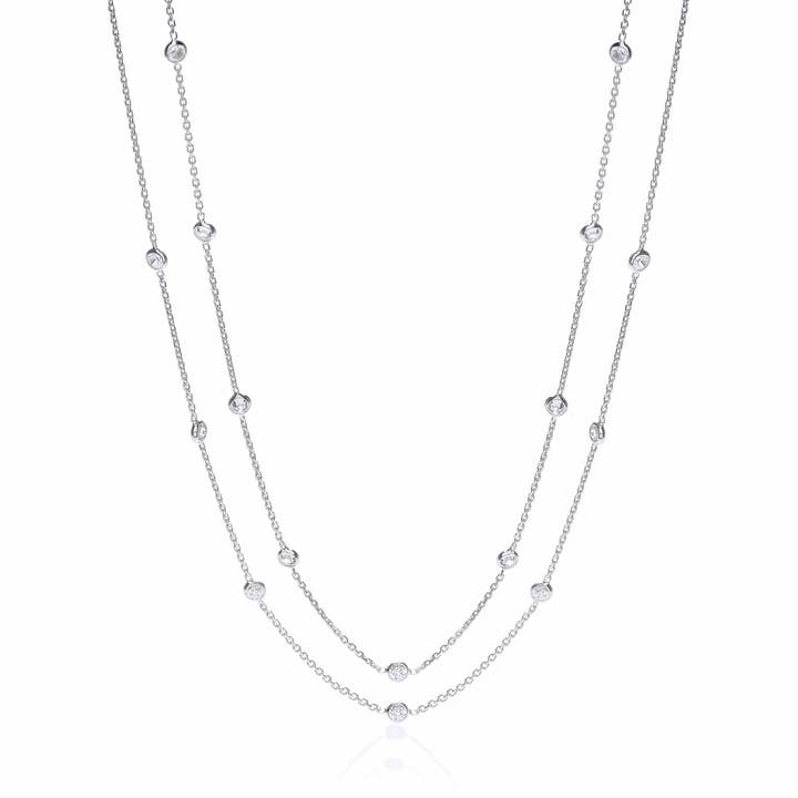 Elenore Silber- und Diamant-Look lange Halskette für den Großhandel von JoJo Harris