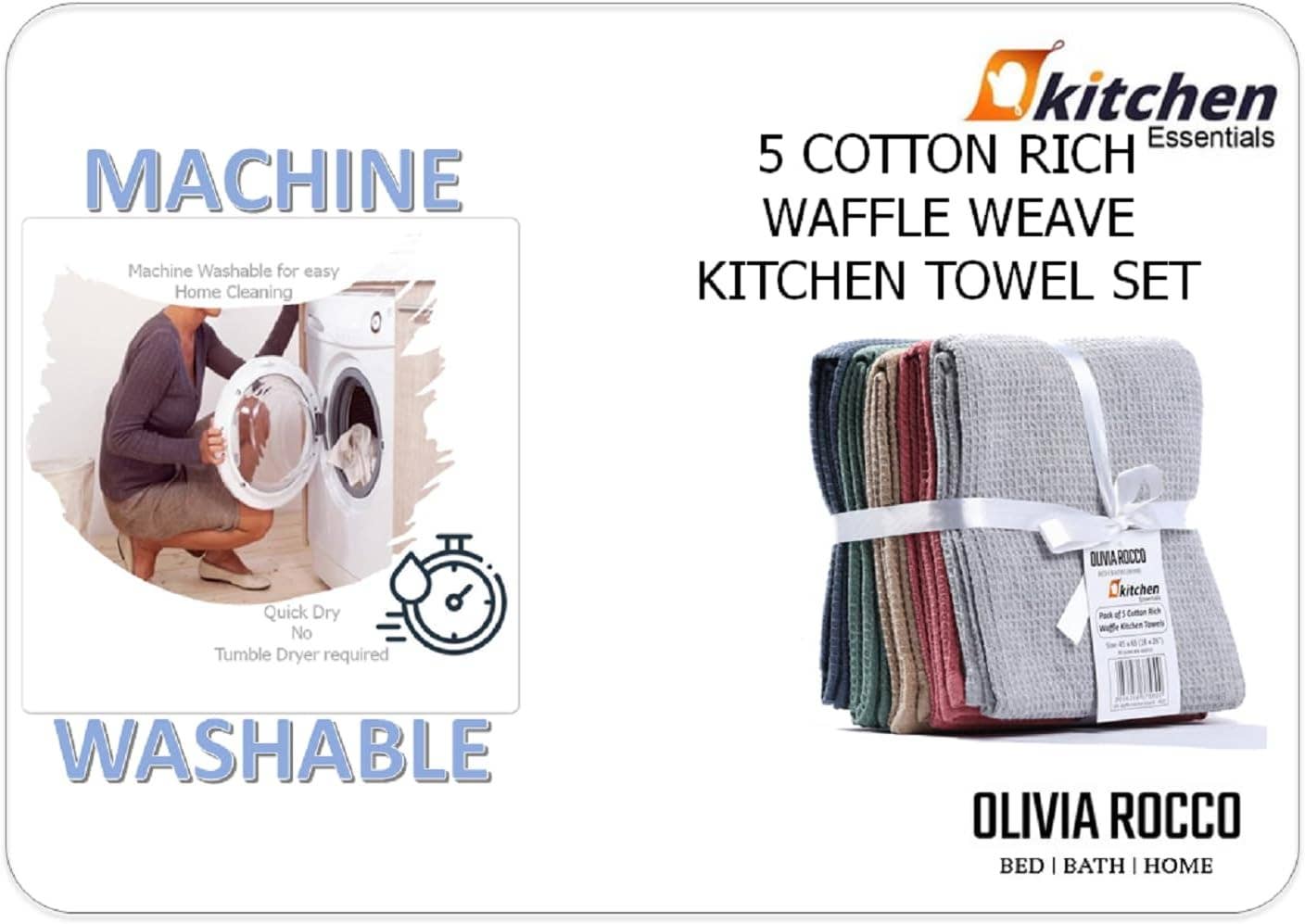 ASSORTED Pack Of 5 Luxury Waffle Kitchen Tea Towels for wholesale on Faire6