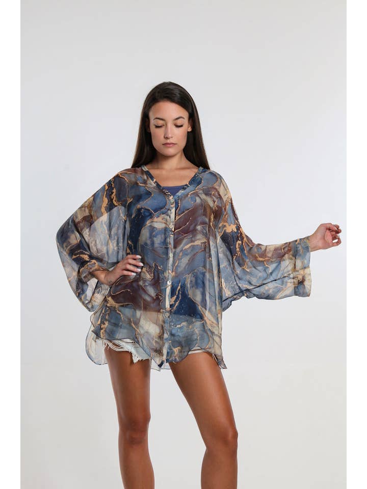 TINA Stephens Italy/Tees By Tina – Engroshandel Skjorte med buttondown – til kvinder – Rosana Marmor Silke Sheer Bluse m/Tank (BQ240M)10