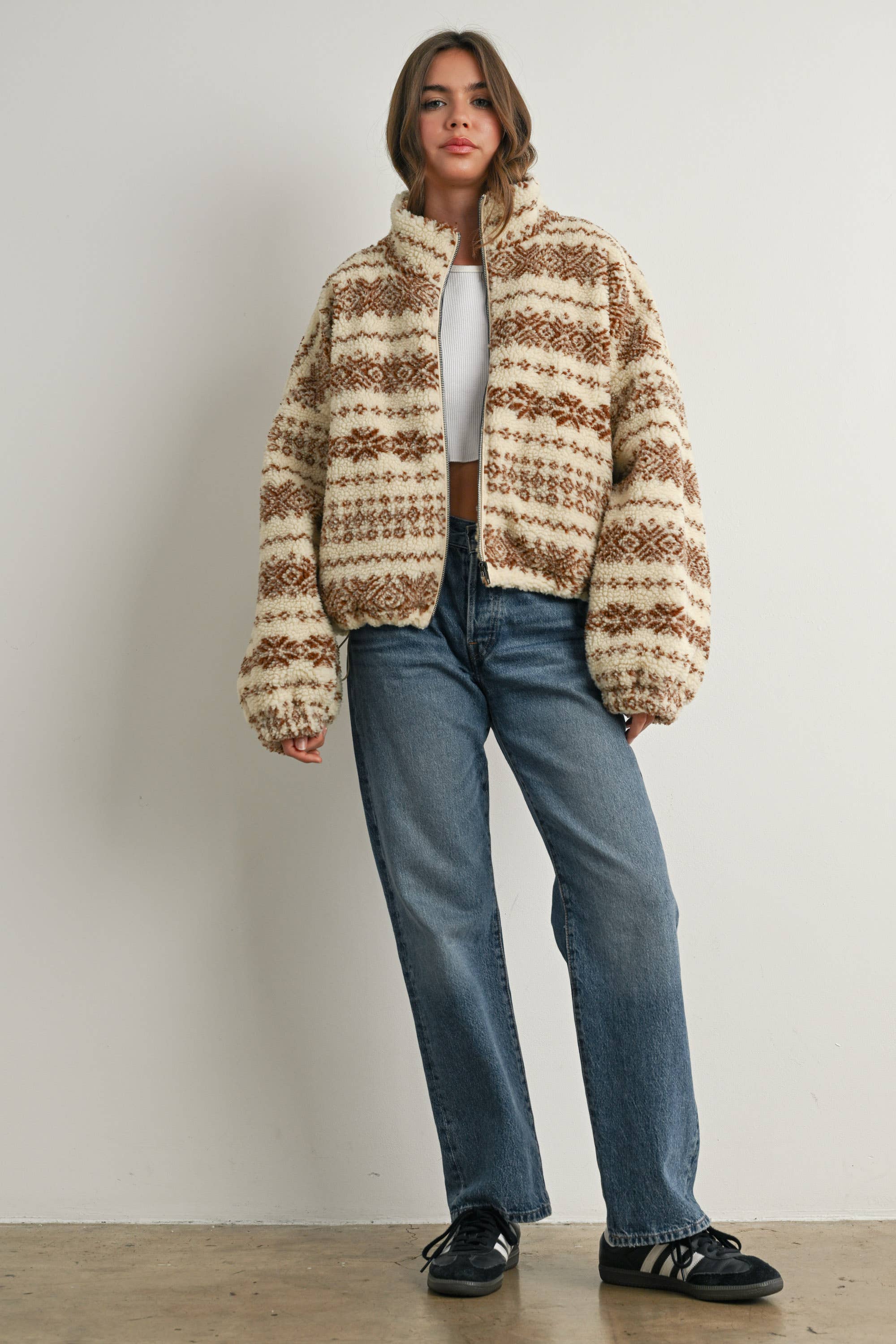 BUTTERMELON - Wholesale Jacket - Women's - Fuzzy Fleece Zip-Front Patterned Jacket - BMJ780723