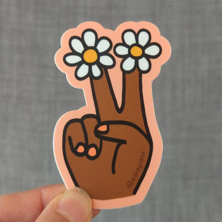 Peace & Flowers (rosa) - Adhesivo de vinilo de 3 pulgadas para venta al por mayor de Ashleigh Green Studios