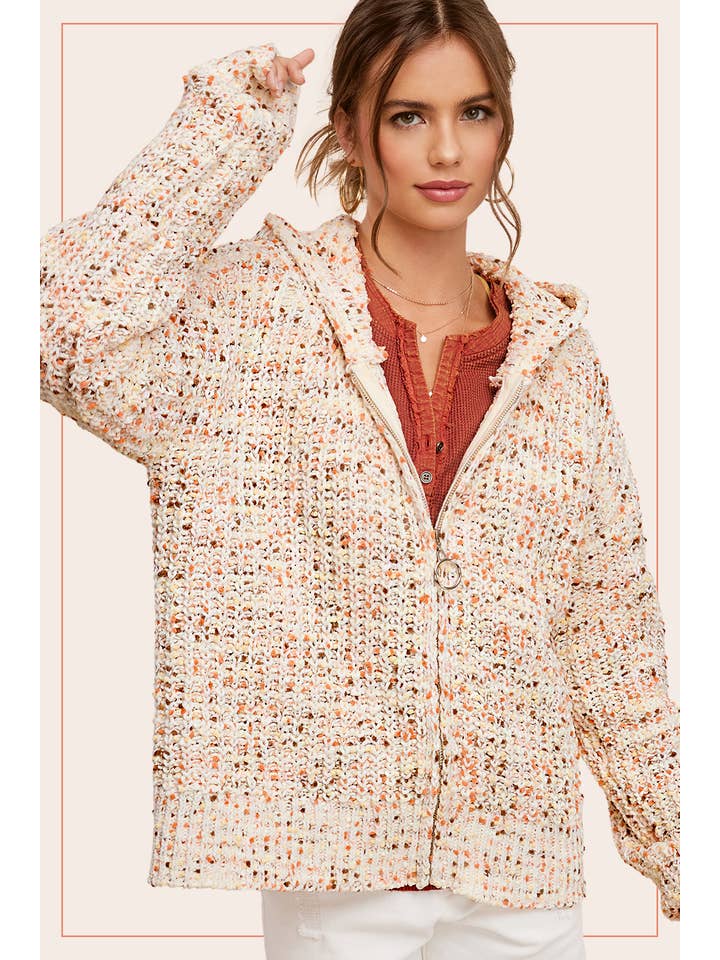 La Miel - Wholesale Hoodie - Women's - JCS3569-Multi Color Confetti Zip-Up Hoodie Sweater2