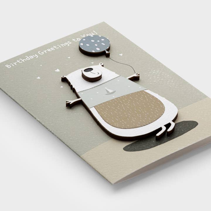 PESKOVOI - Wholesale Birthday Card - 3D Wooden Bear Birthday Card – Handmade Birthday Greeting