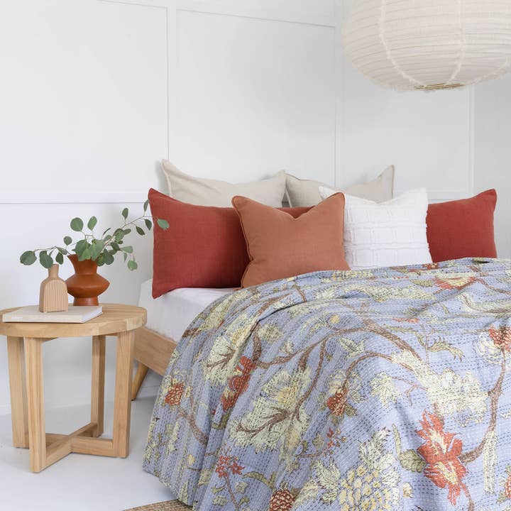 Indian Kantha Quilt Blanket Bedspread Coverlet - Botanica for wholesale by Boho-Eclectica