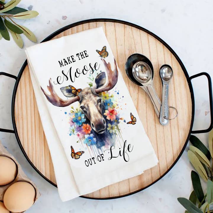 Make the Moose Out of Life Animal Flour Sack Tea Towel for wholesale by Avery Lane Gifts
