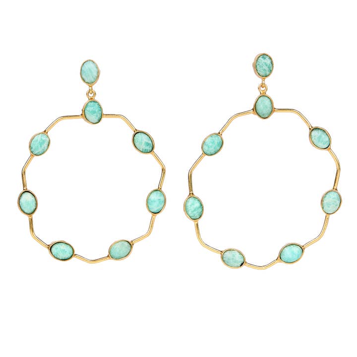 Grands cerceaux ouverts Amazonite pour la vente par Elyssa Bass Designs