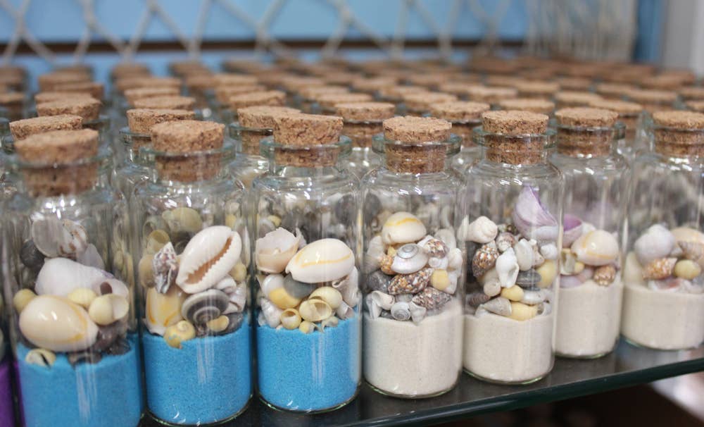 California Seashell Company - Wholesale Decorative Tabletop Object - Beach Bottles - Sand & Seashells (Color Options)