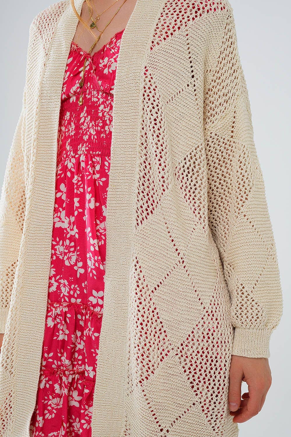 Beige Draped Cardigan With Crochet Design for wholesale on Faire4