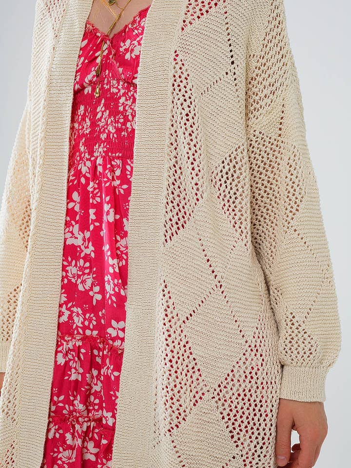 Beige Draped Cardigan With Crochet Design for wholesale on Faire4